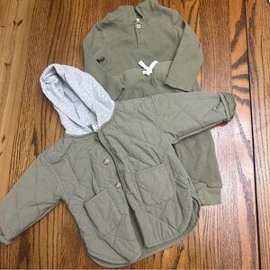 Kids Olive Green Quilted Jacket and Set Gerber